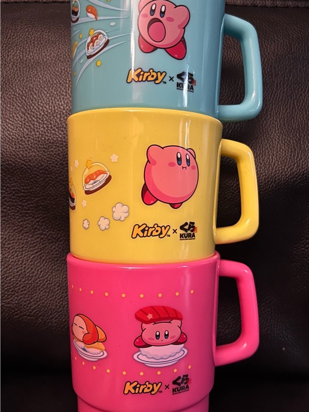 Kura Sushi X Kirby Plastic Mug Set Pink Yellow Blue Limited Edition